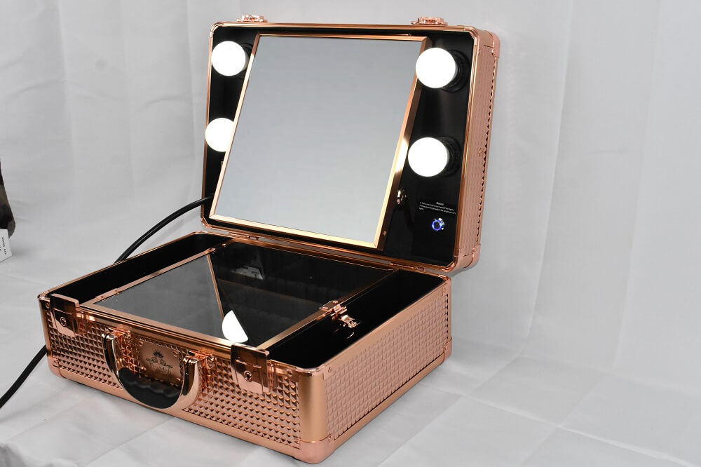 rose gold travel vanity with lights