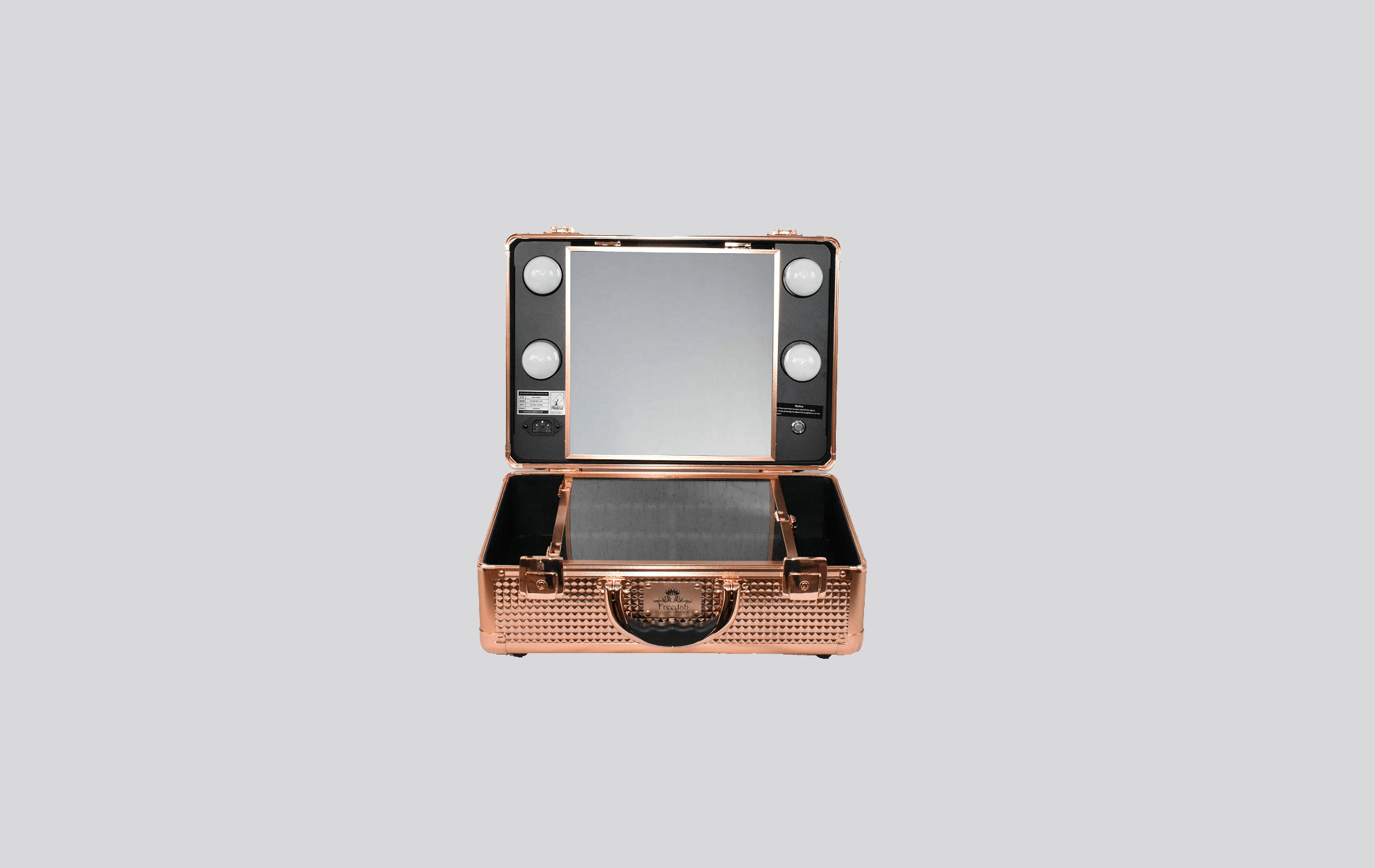 small rose gold LED makeup travel case